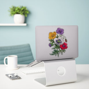 Sticker Lilac Rouge Blanc Jaune Poppies & Feuilles verts