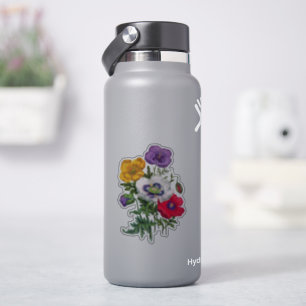 Sticker Lilac Rouge Blanc Jaune Poppies & Feuilles verts