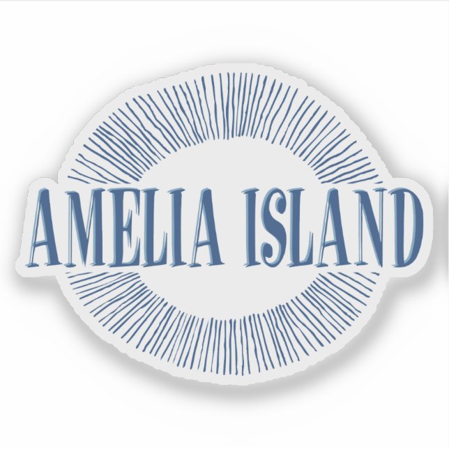 Sticker L'île d'Amelia en bleu avec design solaire (Devant)