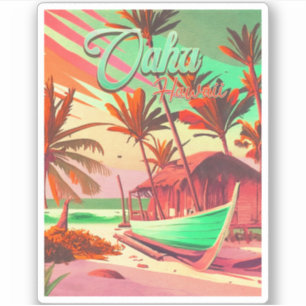 Sticker L'île d'Oahu Hawaii, un palmier tropical au couche