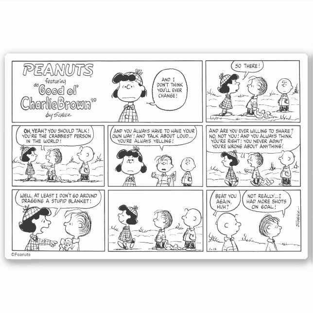 Sticker Linus raconte Lucy Elle est Crabby (Devant)