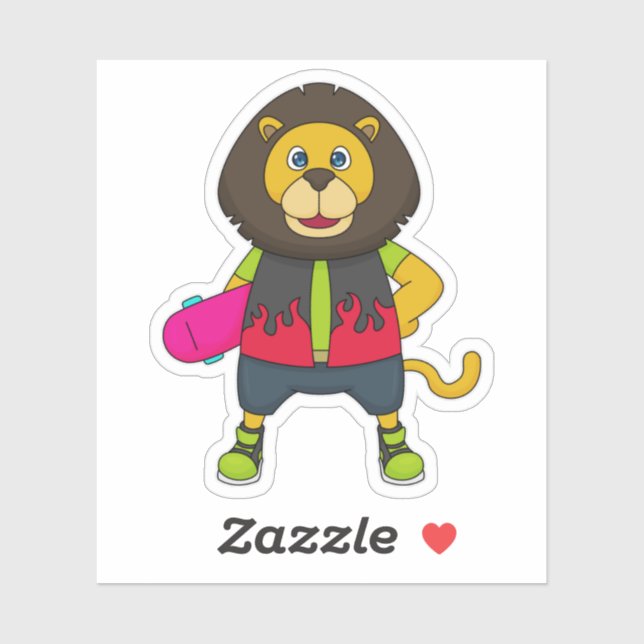 Sticker Lion as skater with skateboard (Feuille)