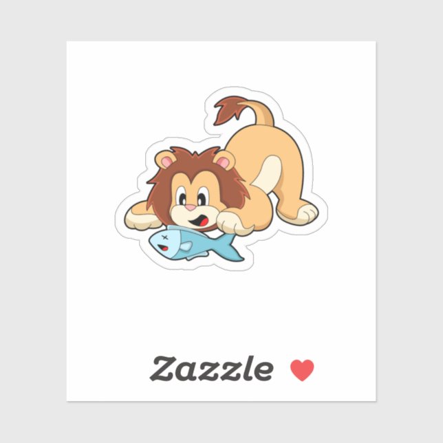 Sticker Lion avec poisson (Feuille)