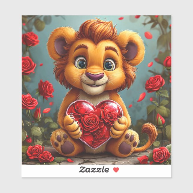 Sticker Lion de dessin animé mignon (Feuille)