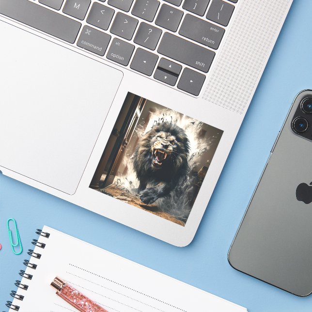 Sticker Lion effrayant (Ordinateur portable avec iPhone)