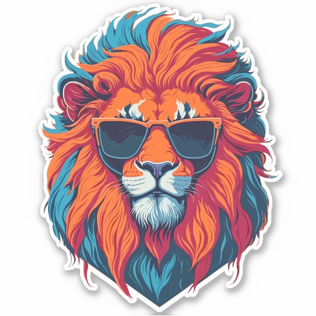 Sticker Lion élégant avec lunettes de soleil tendance (Devant)