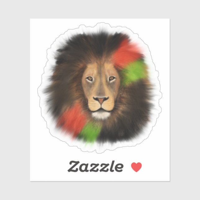 Sticker lion fierté noire rouge vert unité jungle chat roi (Feuille)