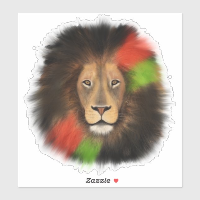Sticker lion fierté noire rouge vert unité jungle chat roi (Feuille)
