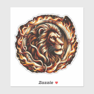 Sticker Lion flamboyant en anneau d'astrologie des flammes