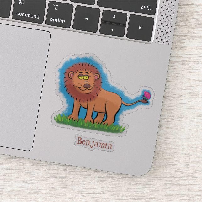 Sticker Lion joyeux avec dessin animé de papillon (Détail)