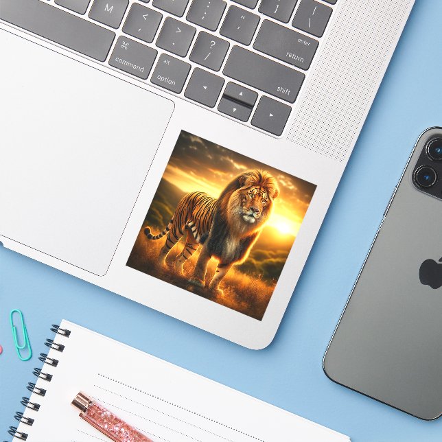 Sticker Lion Tiger (Ordinateur portable avec iPhone)
