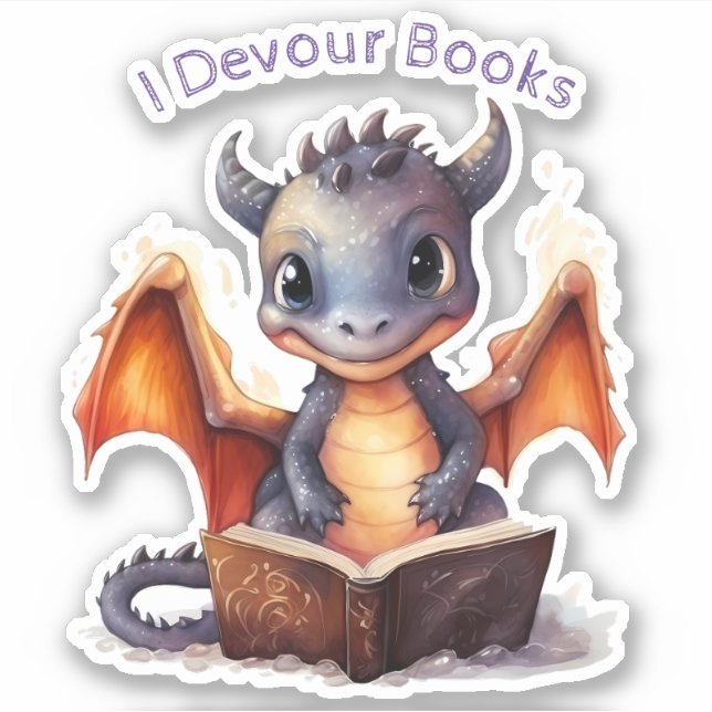 Sticker *~* Lire Bébé mignon Dragon AP88 I DEVOUR Livres (Devant)