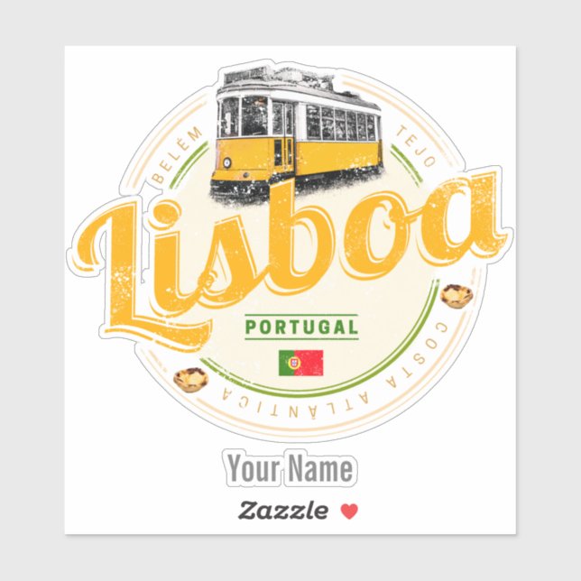 Sticker Lisbonne Portugal avec Tramway Retro Souvenir Vint (Feuille)