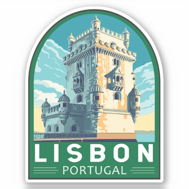 Sticker Lisbonne Portugal Belem Tour Voyage Retro Emblem (Devant)