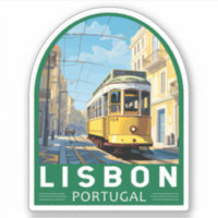 Lisbonne Portugal Jaune Tramway Voyage Art Vintage