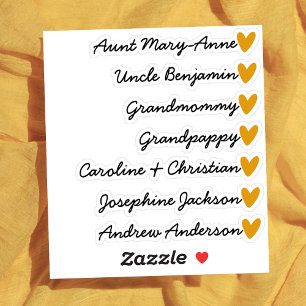 Sticker Liste de invités personnalisée 7 Noms Calligraphie