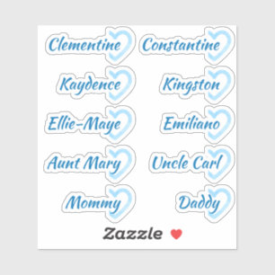 Sticker Liste d'invités 10 Noms Calligraphie Demi-Cœur Ble