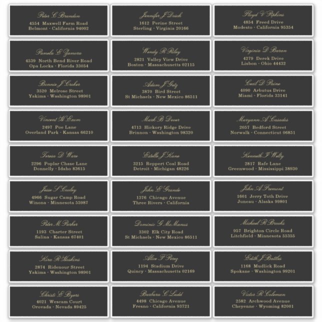 Sticker Liste d'invités Adresse Écriture Dorée Élégante Su (Devant)