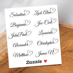 Sticker Liste d'invités personnalisée 10 Noms Cœur de call