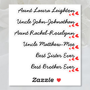 Sticker Liste d'invités personnalisée 6 Noms Calligraphie 