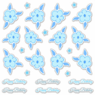 Sticker Little Happy Birthday Blue Flowers and Stars