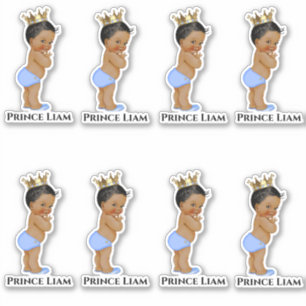Sticker Little Prince Baby Boy Blue Gold Crown