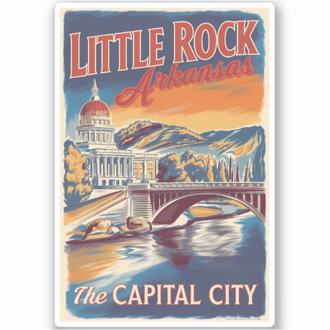 Sticker Little Rock Arkansas Peinture Voyage Art Vintage (Devant)