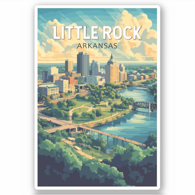 Sticker Little Rock Arkansas Travel Art Vintage (Devant)