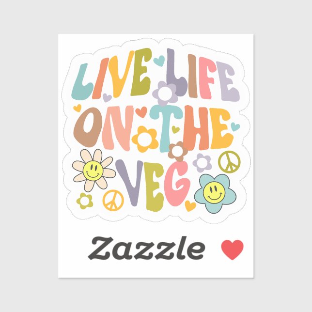 Sticker Live Life on the Veg, Retro Vegan (Feuille)