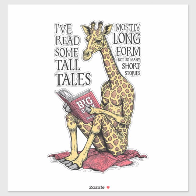 Sticker Livre amusant Giraffe Longue Forme Lire Contes lon (Feuille)