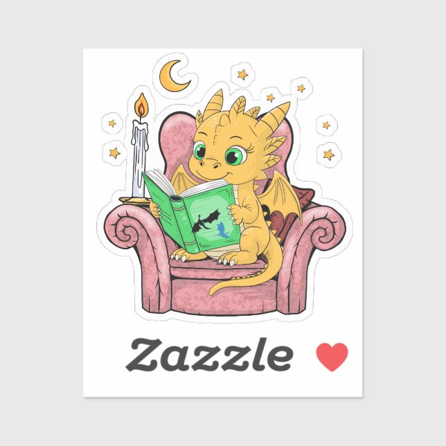 Sticker Livre Dragon Imaginaire Lecteur Lecteur livre Love (Feuille)