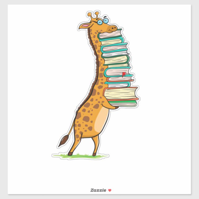 Sticker Livre drôle Lecture Giraffe I Love My Library (Feuille)