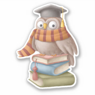 Sticker Livre scolaire de chouette mignon lecture amusante