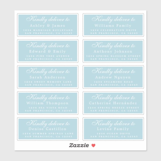 Sticker Livrer au script Mariage de l'adresse invité bleu (Feuille)