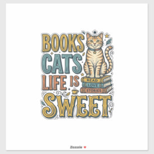 Sticker Livres Chats La Vie Est Douce Design Pour Lecteur