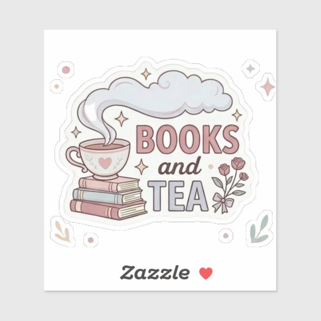 Sticker Livres et Thé - Lecteurs Élégants (Feuille)