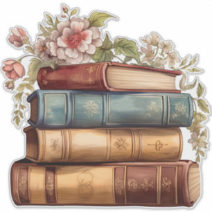 Sticker Livres Floraux Anciens Empilés Décoration de Baby