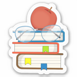 Sticker Livres Pomme Enseignant École Pile Mignonne