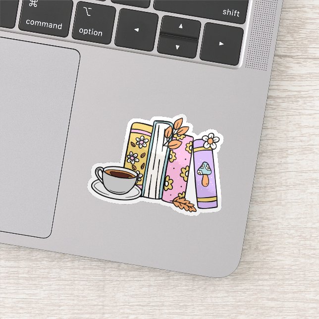 Sticker Livres rétro et café étanche (Détail)