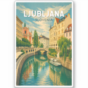 Sticker Ljubljana Slovénie Illustration Voyage Art Vintage