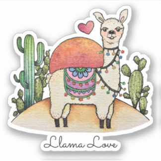 Sticker Llama Aquarelle Avec Cactus