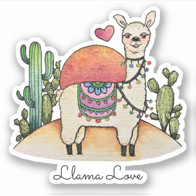 Sticker Llama Aquarelle Avec Cactus (Devant)