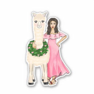 Sticker Llama avec couronne cardiaque et dessin femelle
