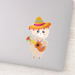 Sticker Llama mexicaine, Llama mignonne, Sombrero, Guitare