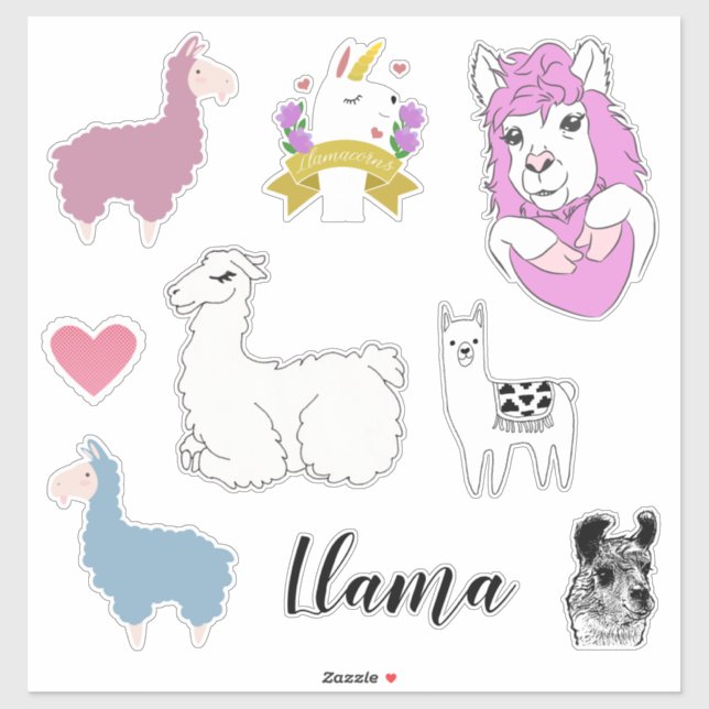 Sticker Llama mignonne assortée (Feuille)