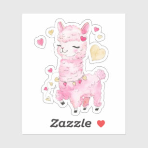 Sticker Llama Rose Aquarelle