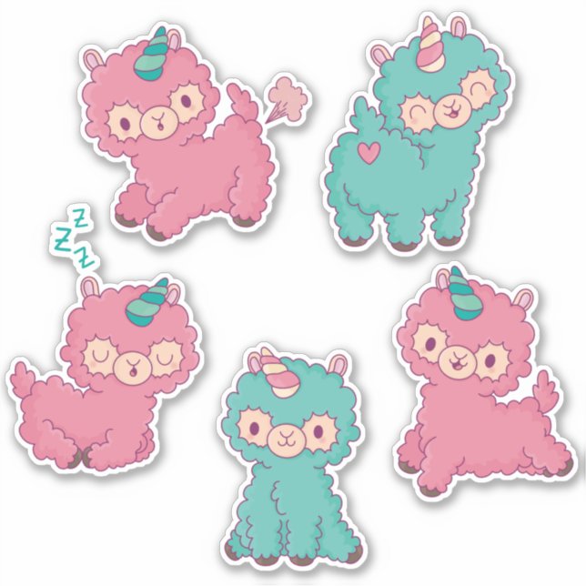 Sticker Llamas Unicorn Cute (Devant)