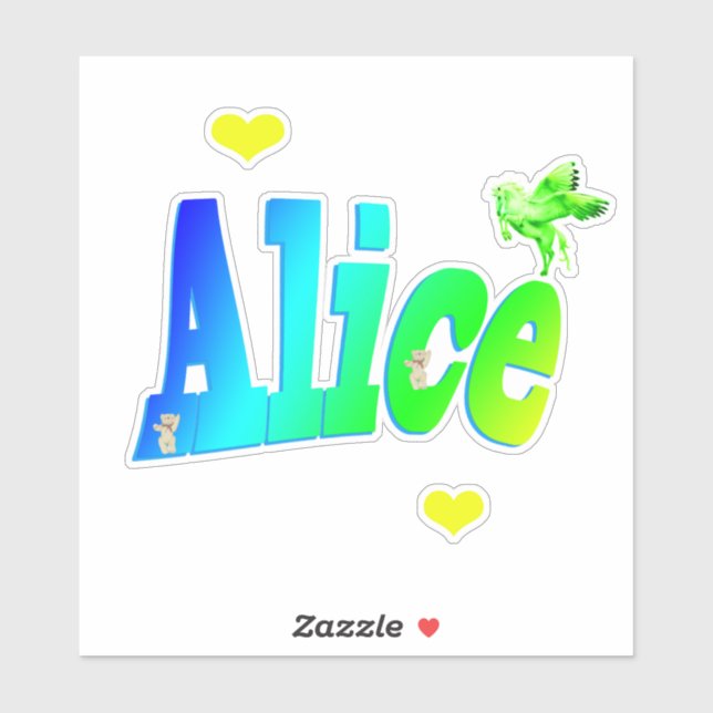 Sticker Logo Alice Name Avec Unicorn, (Feuille)