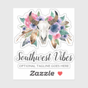 Sticker Logo Bohème Chic Aquarelle Crâne de Vache Floral R