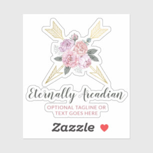 Sticker Logo Bohème Rustique Fleurs Flèches Rose Pâle Boho